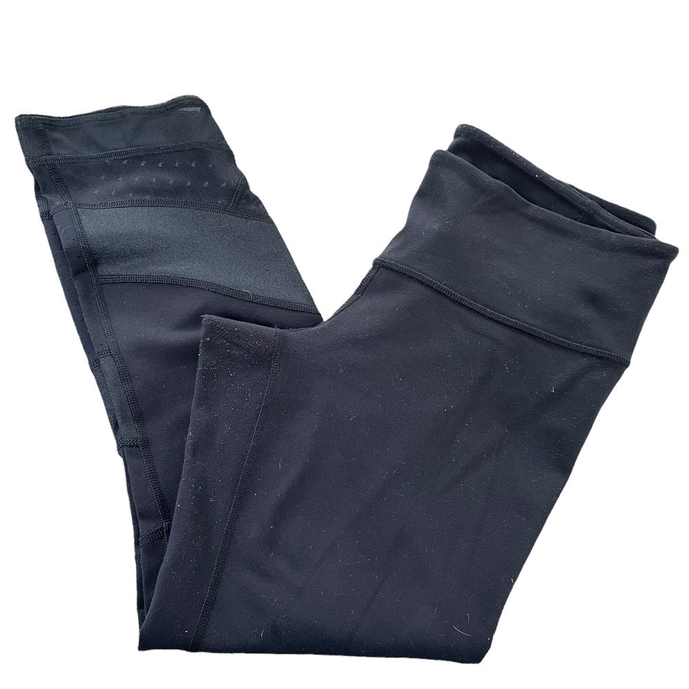 Lululemon Black Leggings with Sheer Mesh at Ankles -  Size 6